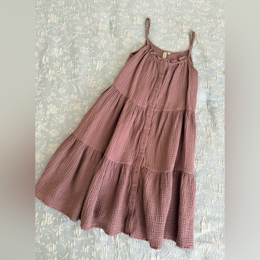 Tractr Mauve Button-Front Tiered Dress
